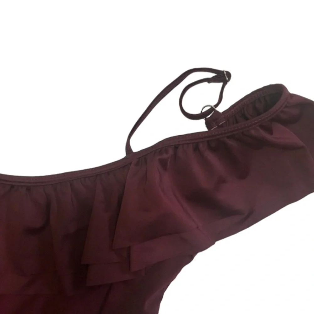 Burgundy Wine Ruffled Cinched Swimsuit - size S/M